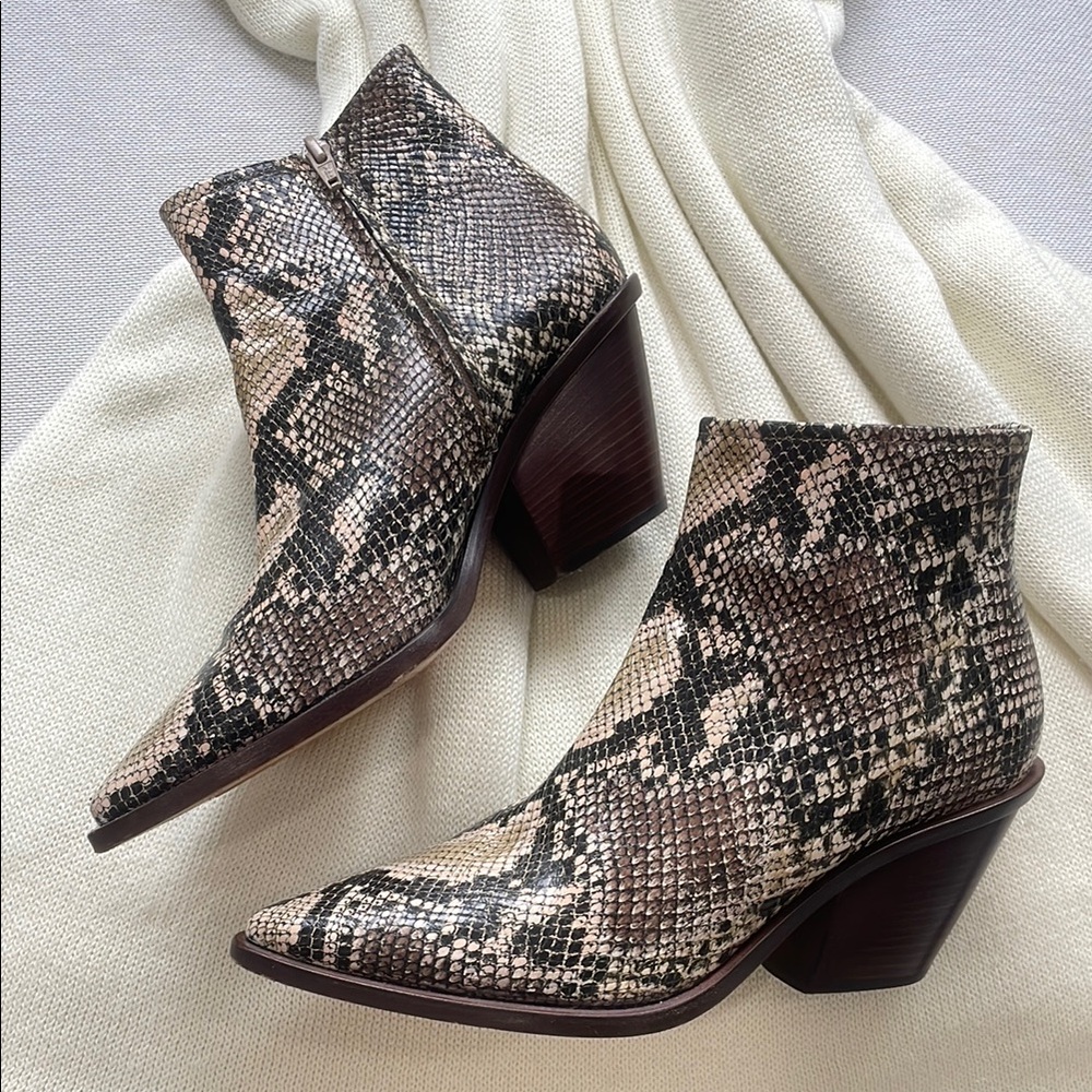 Black and Brown Ankle Booties with Chunky Heel